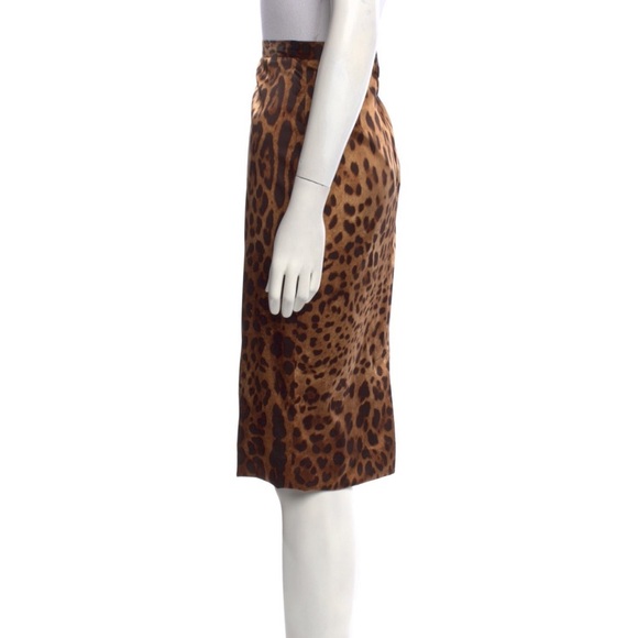 Dolce & Gabbana Silk Skirt Brown Animal Leopard Print Back Zip & Button Sz 40/4 - Picture 9 of 10